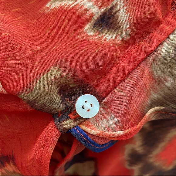 CHAPS DENIM VINTAGE STYLE ORANGE/BROWN SHORT SLEEVE TOP/BLOUSE W/FRONT RUFFLE, L - Picture 12 of 12